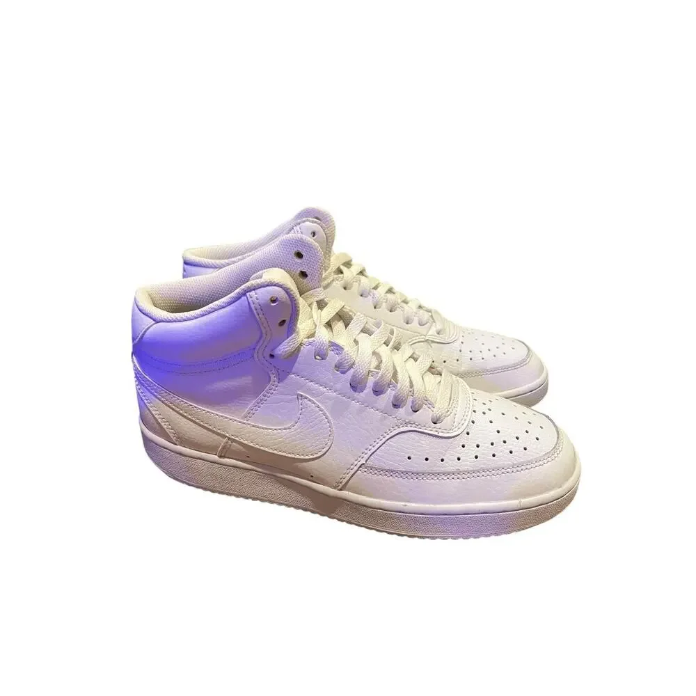 Nike Court Vision Mid Next Nature shoes in a triple white colorway US 9 EU 40.5